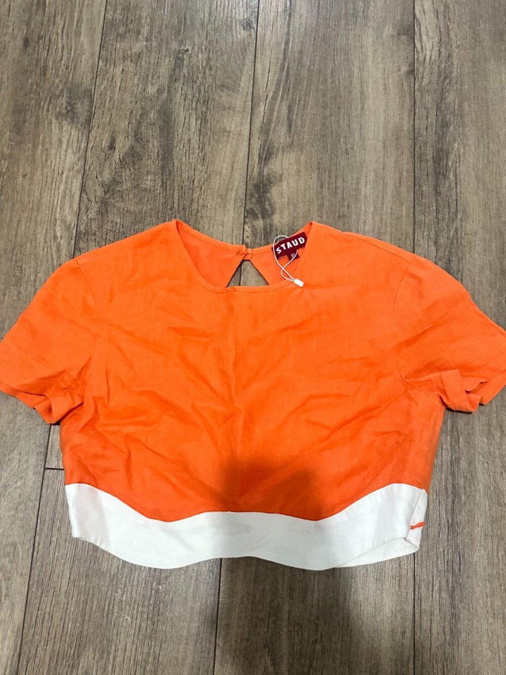 Staud Linen Crew Neck Crop Top